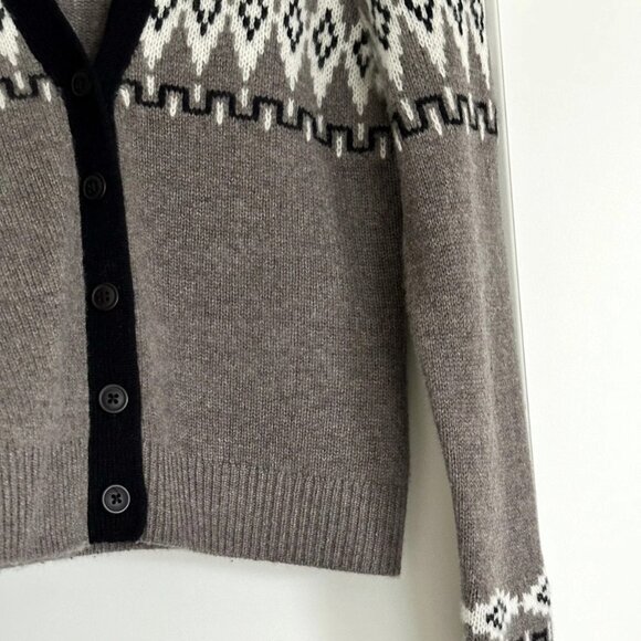 AUTUMN CASHMERE Fair Isle V-Neck Cashmere Cardigan in Gray Multi Size S - Picture 6 of 8